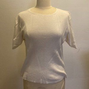 Belford pima cotton rib & pointelle short sleeve sweater in off-white